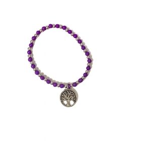 Purple Beaded Bracelet with Tree of Life Charm